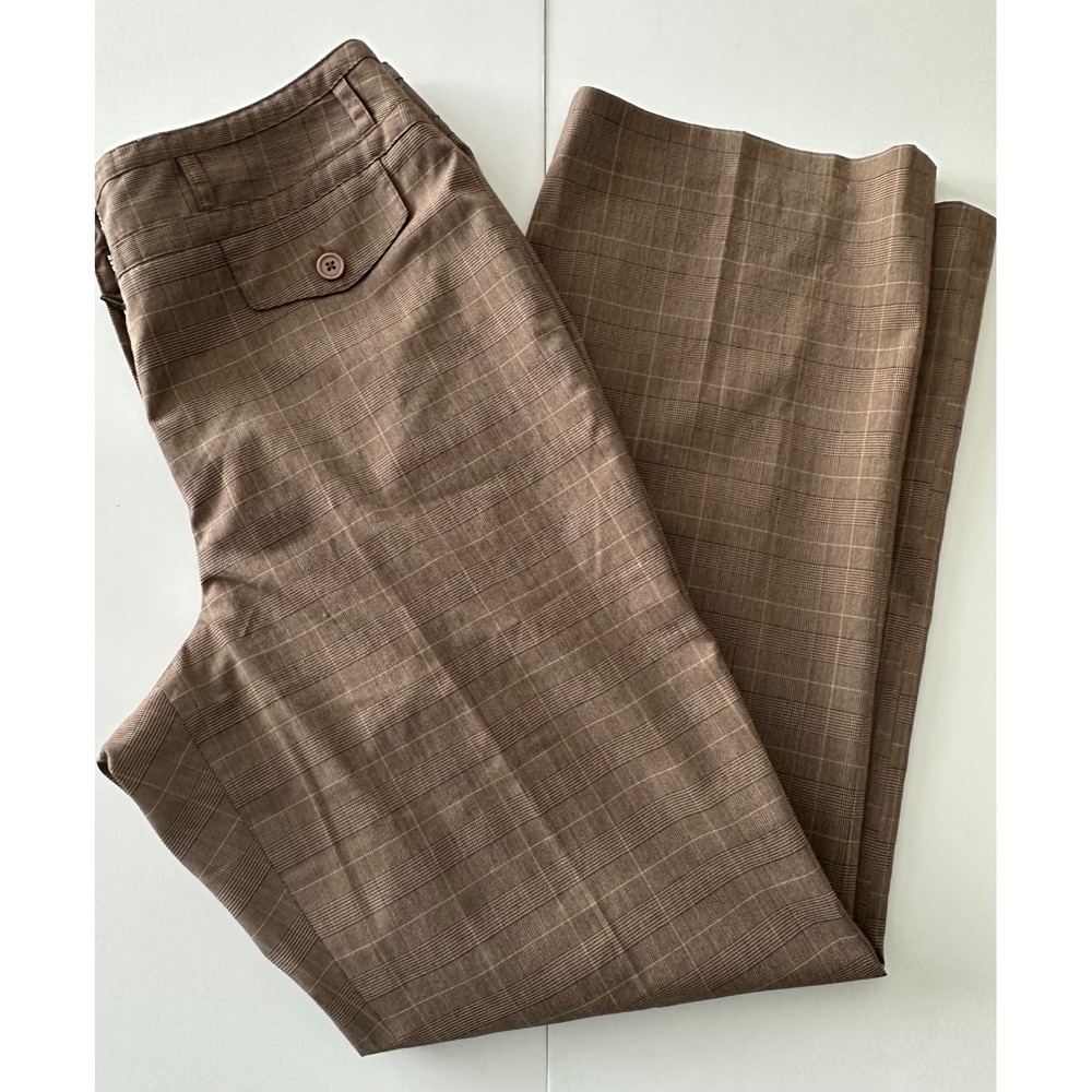 Larry Levine Stretch Brown Glen Plaid Wide Leg Trousers Dress Pants Womens 12